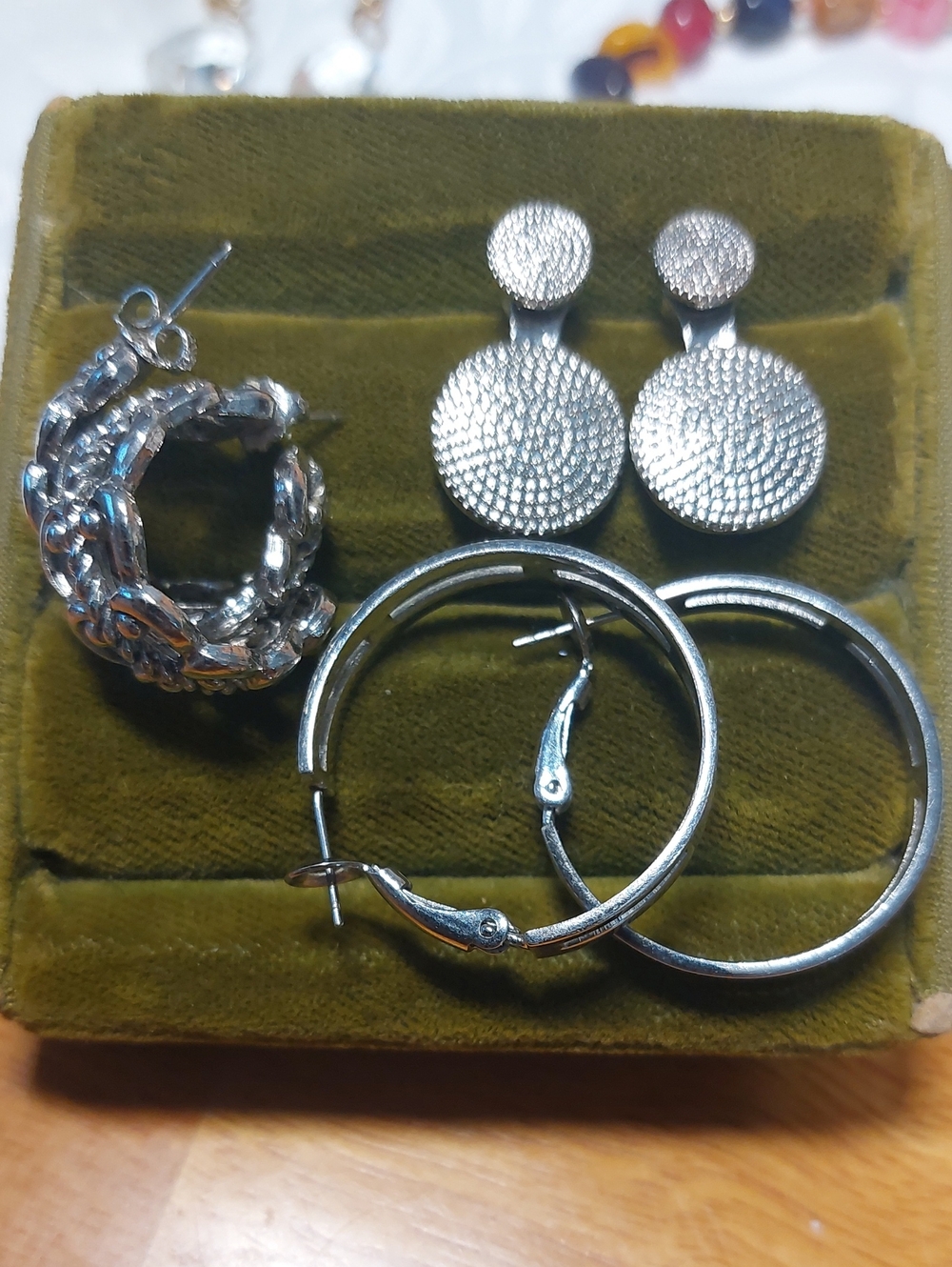 3 Unique Pair Silvertone Earrings Hoops Scroll Leverback Posts